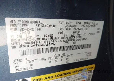 2019 Ford Expedition Limited из США, поврежденный, VIN 1FMJU2AT9KEA68537